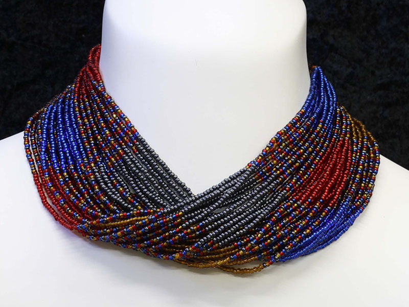 Gun metal, blue, red and brown