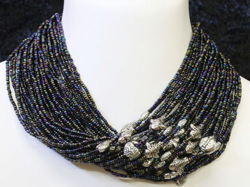 Oil black and black with fancy bead accents Oil black and black with fancy bead accents