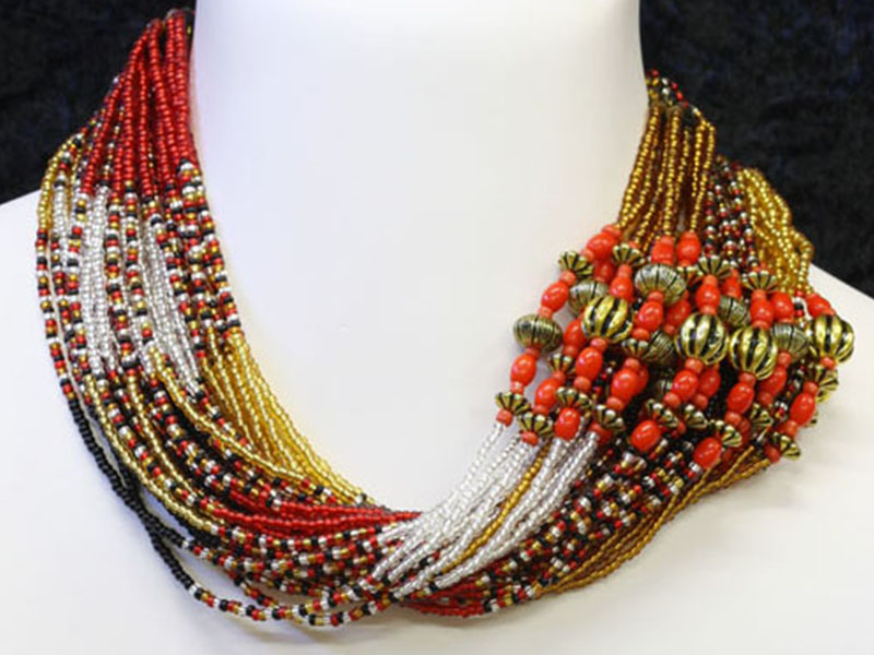 Transparent silver, black, red with fancy accent beads Transparent silver, black, red with fancy accent beads