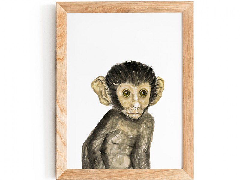 Water Colour Baby Chimp Print 