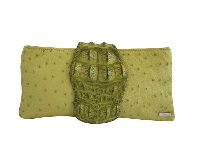 Candy Clutch - Small - Ostrich Leather With Crocodile Flap & Wristlet Candy Clutch - Small - Ostrich Leather With Crocodile Flap & Wristlet