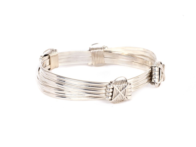 Mens 4 SILVER STRAND BRACELET WITH 4 SILVER KNOTS Mens 4 SILVER STRAND BRACELET WITH 4 SILVER KNOTS