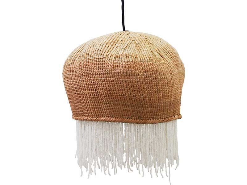 Half Garlic Beaded Basket Lampshade - Gloss White Beads Half Garlic Beaded Basket Lampshade - Gloss White Beads