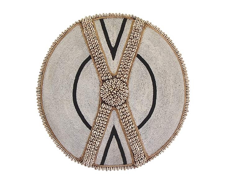 Beaded Shield - White with Black and Cowrie Cross Beaded Shield - White with Black and Cowrie Cross