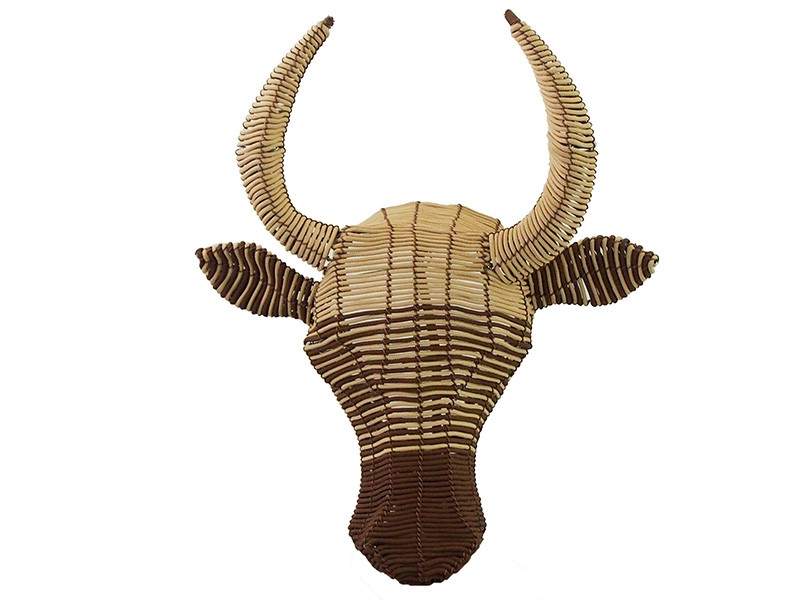 Small Rope Bull Head Wall Hanging Brown and Beige Small Rope Bull Head Wall Hanging Brown and Beige