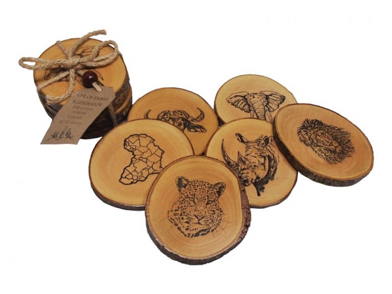 Set Of 6 Jacaranda Wood Coasters - Big 5