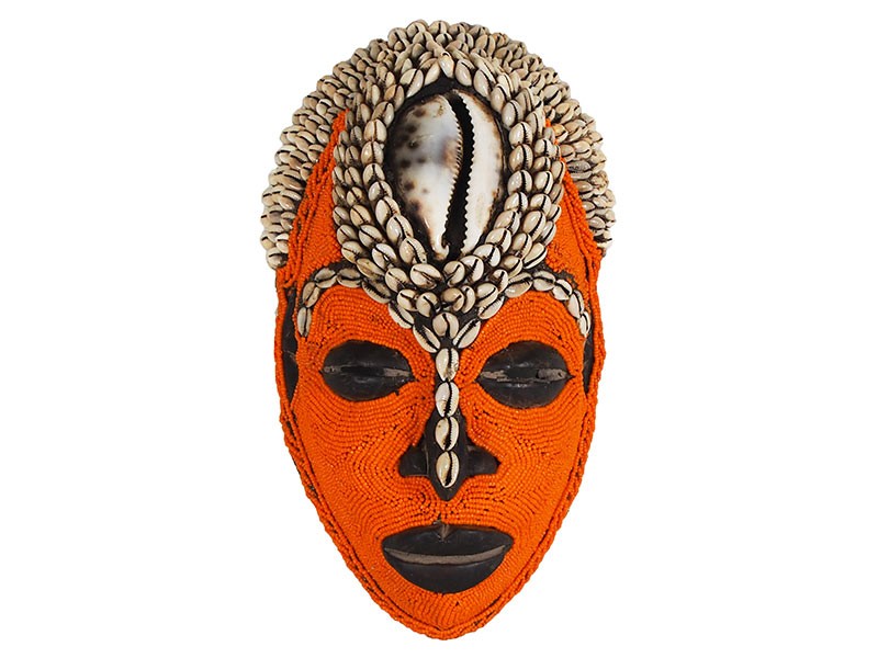 Bamileke Orange Beaded Mask - Small Bamileke Orange Beaded Mask - Small