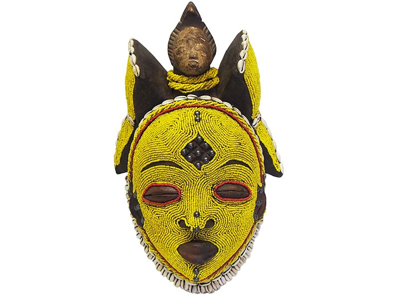 Bamileke Yellow Beaded Mask - Small Bamileke Yellow Beaded Mask - Small