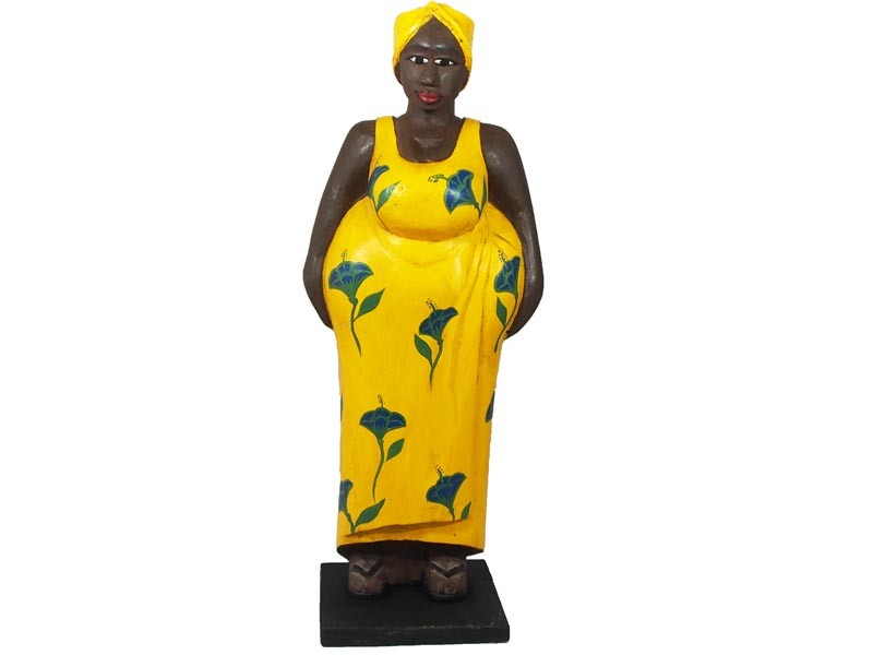 Mama Africa Wood Sculpture - yellow-blue-flowers-66cm-front Mama Africa Wood Sculpture - yellow-blue-flowers-66cm-front