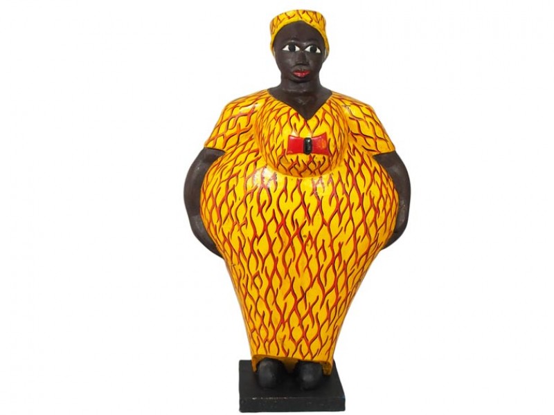 Mama Africa Wood Sculpture -yellow-dress-60cm-front Mama Africa Wood Sculpture -yellow-dress-60cm-front