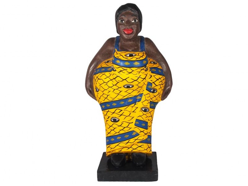 Mama Africa Wood Sculpture - yellow-dress-eyes-38cm-front Mama Africa Wood Sculpture - yellow-dress-eyes-38cm-front