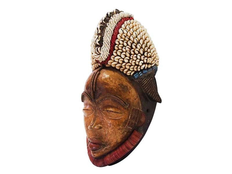 Beaded Punu Mask - Red and White Beaded Punu Mask - Red and White