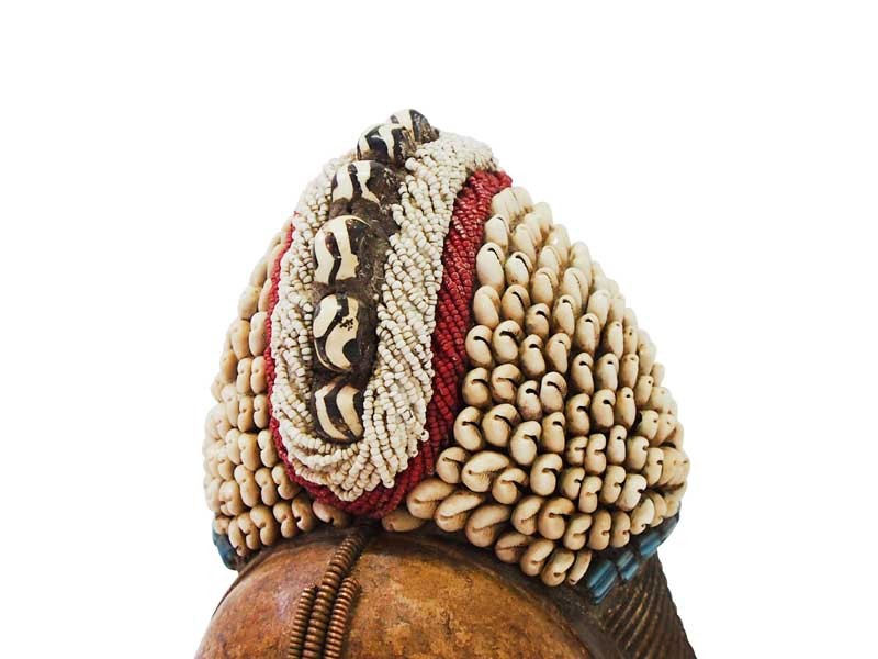 Beaded Punu Mask - Red and White Beaded Punu Mask - Red and White