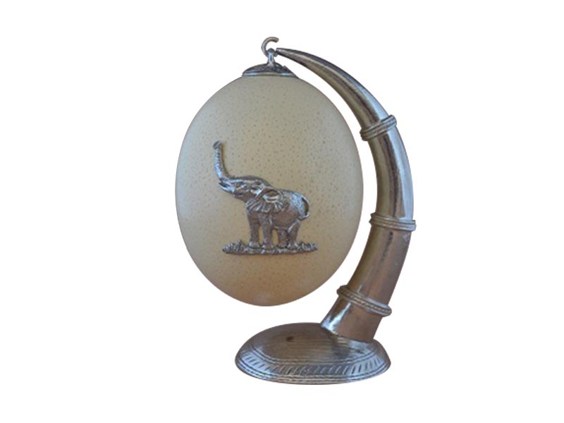 Ostrich Egg With Tusk Display Stand - Elephant Design